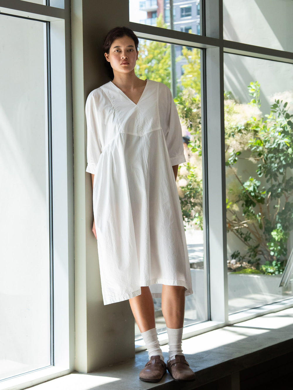 Smooth Cotton V-Neck Wide Dress