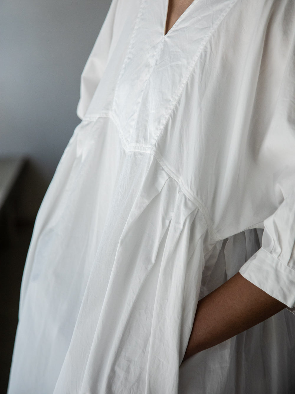 Smooth Cotton V-Neck Wide Dress