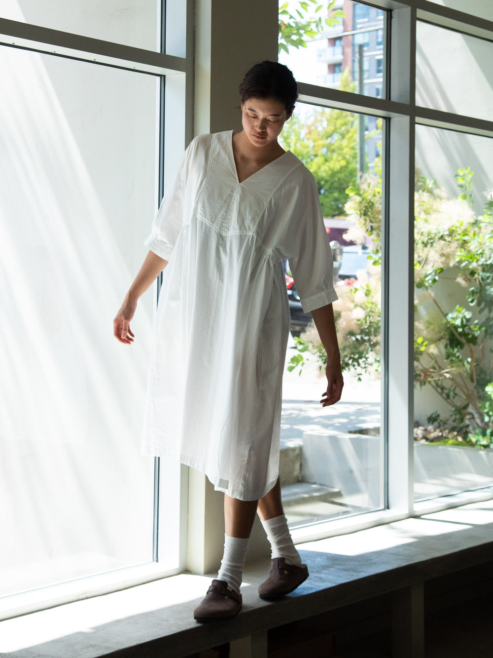 Smooth Cotton V-Neck Wide Dress
