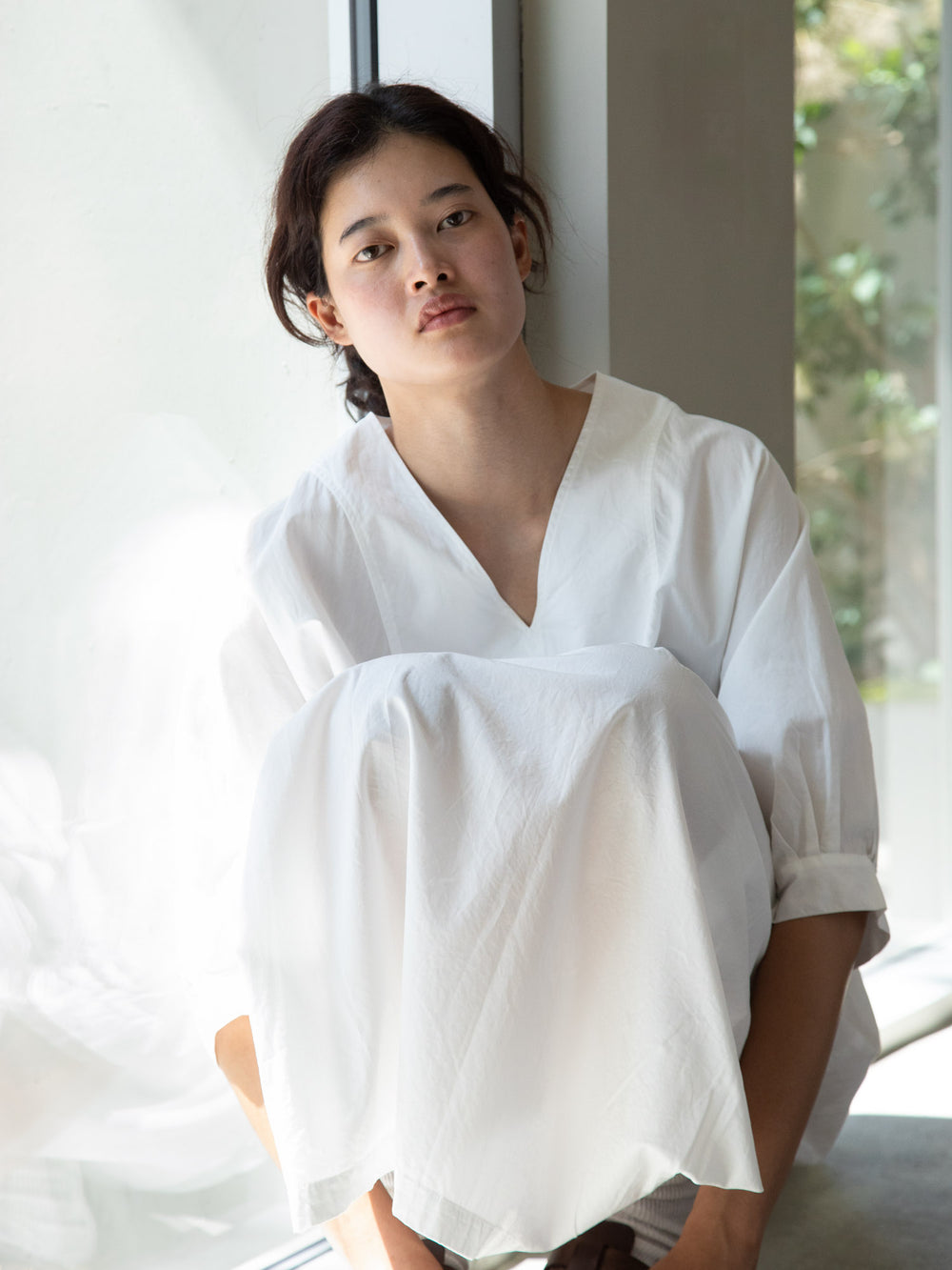 Smooth Cotton V-Neck Wide Dress