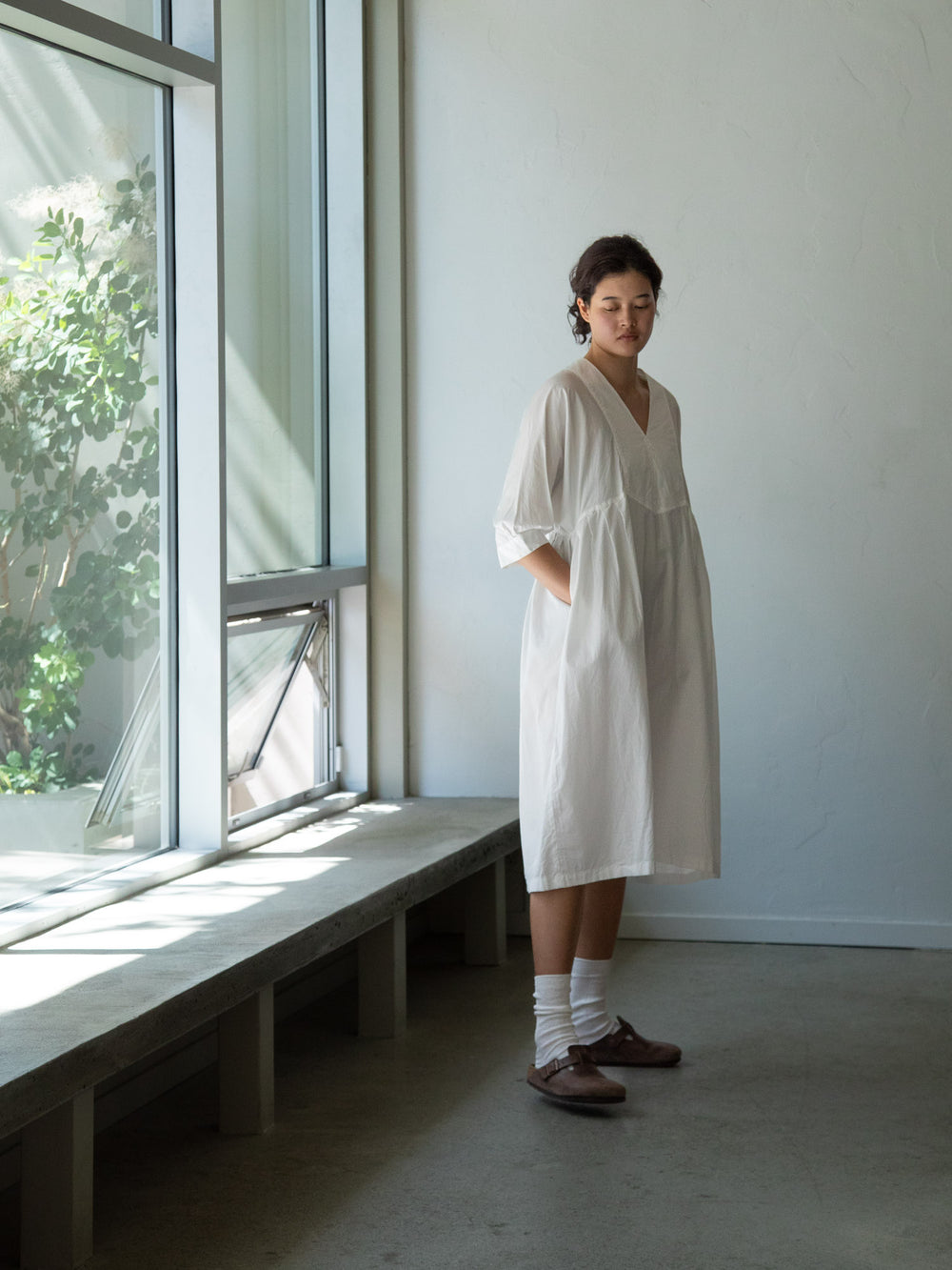Smooth Cotton V-Neck Wide Dress