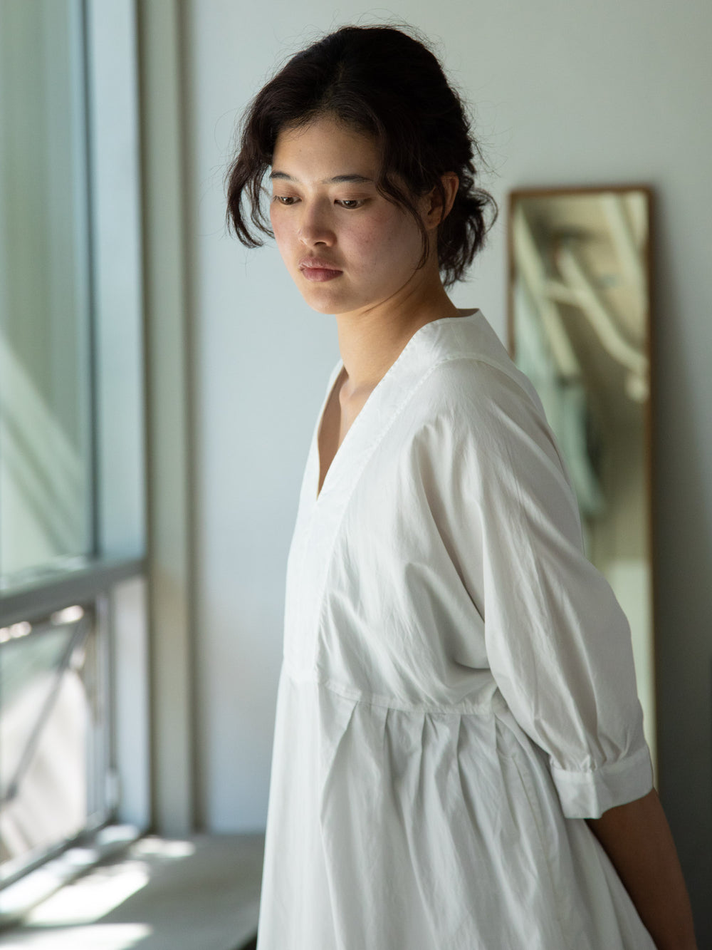 Smooth Cotton V-Neck Wide Dress