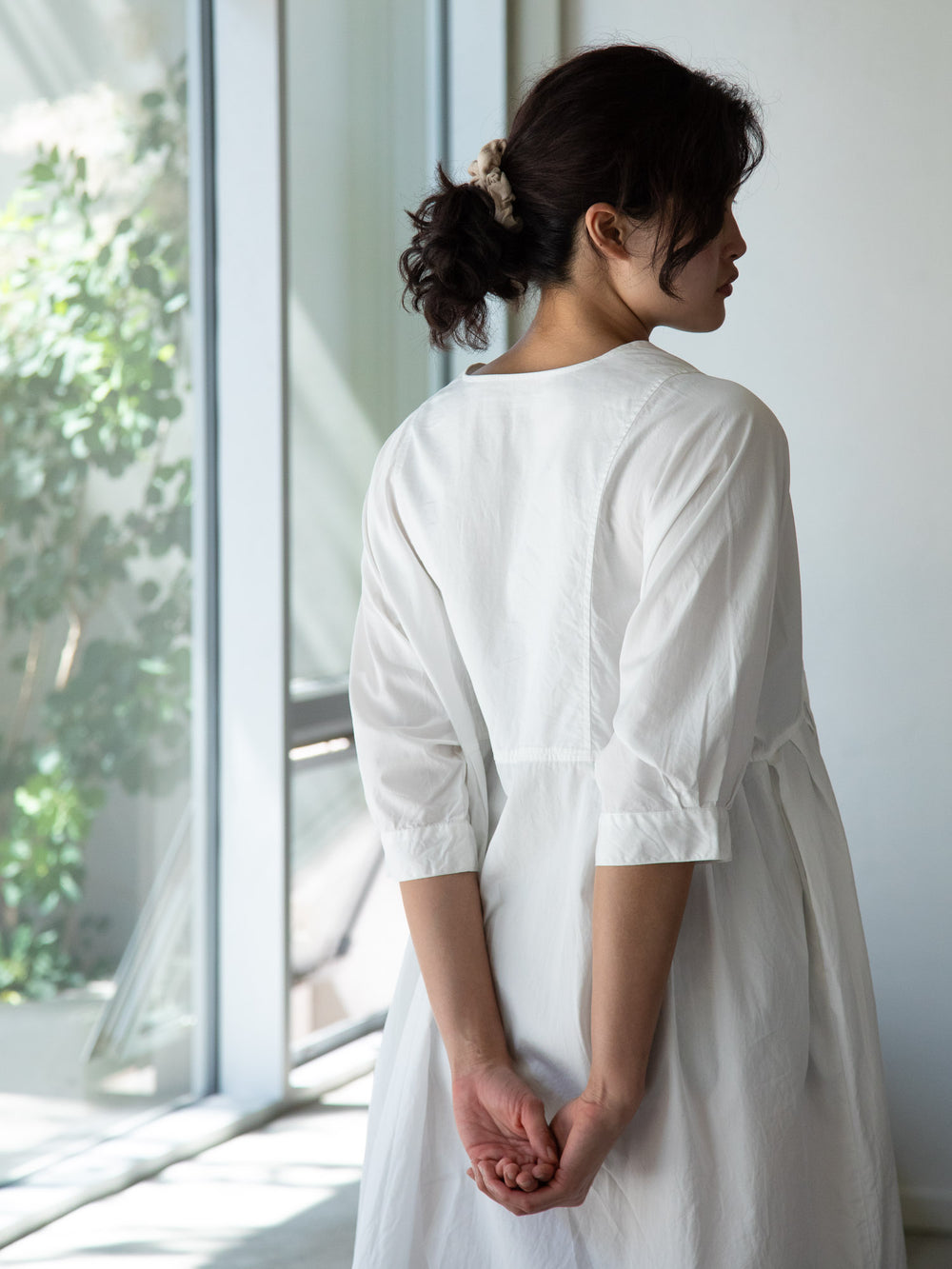 Smooth Cotton V-Neck Wide Dress