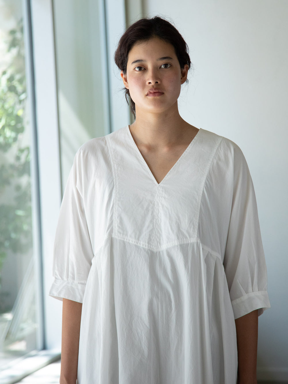 Smooth Cotton V-Neck Wide Dress