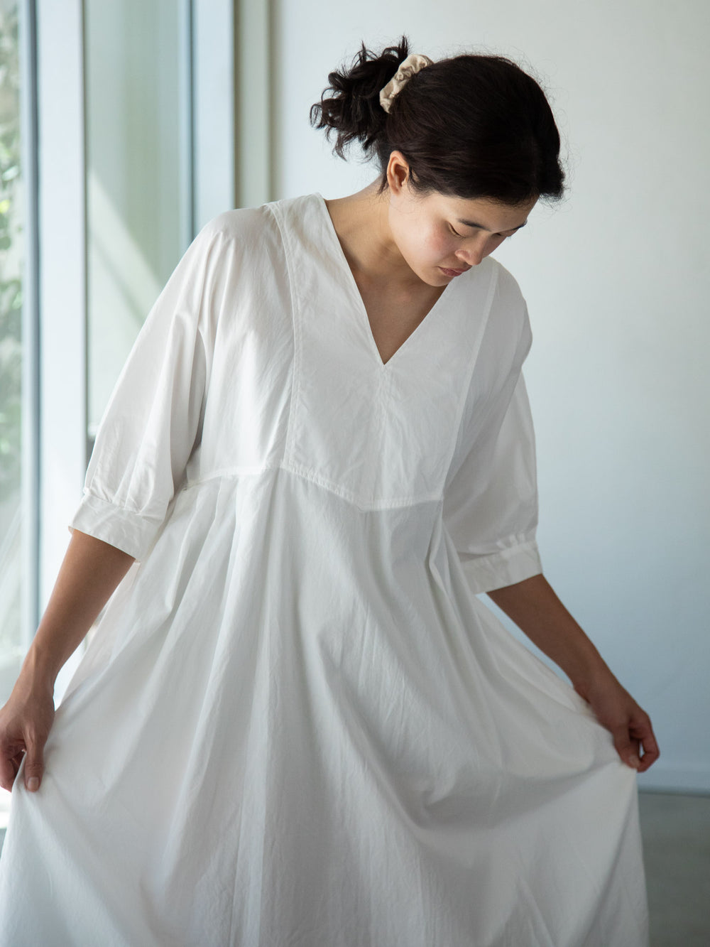 Smooth Cotton V-Neck Wide Dress