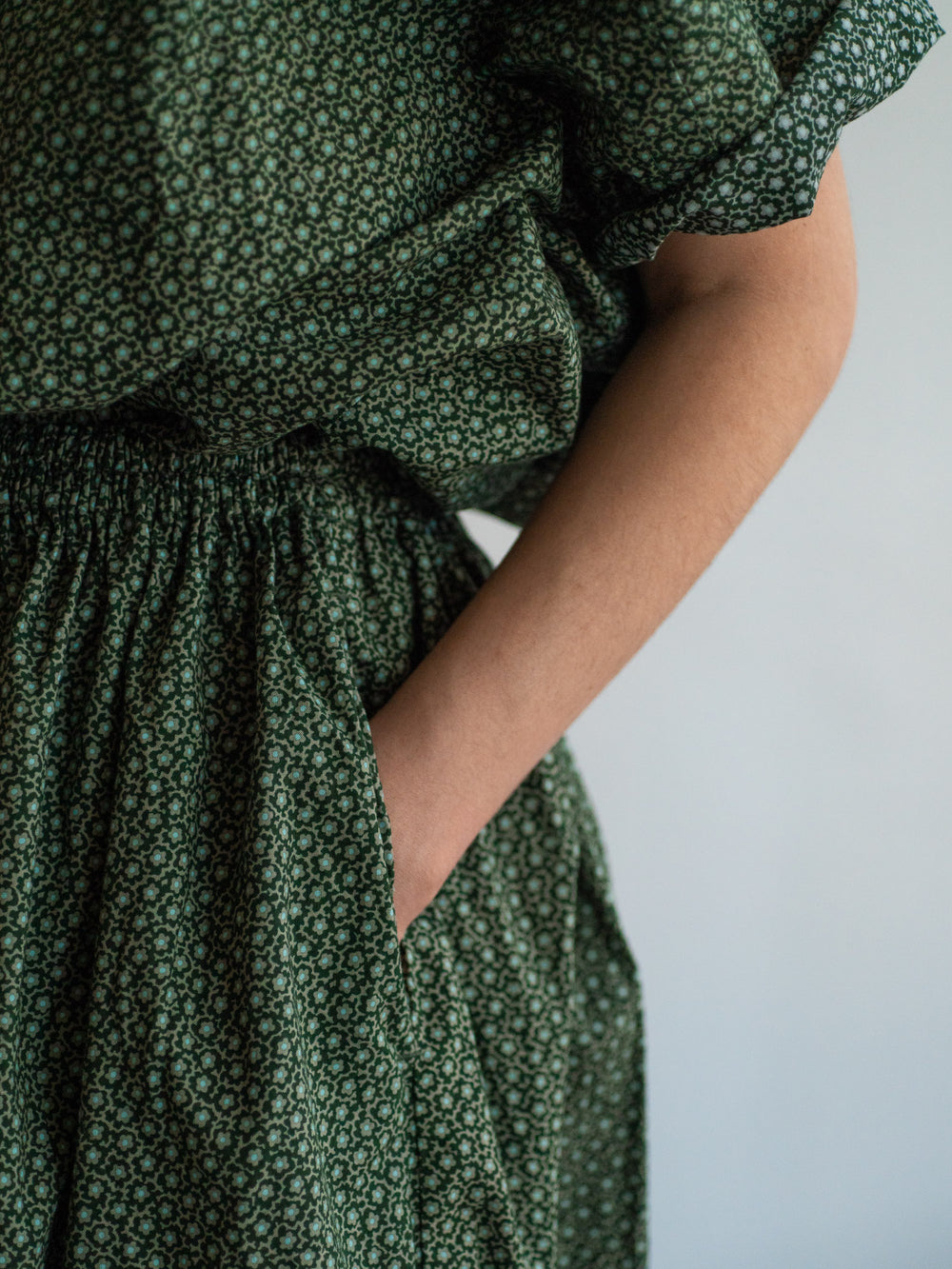 Flower Print Gathered Skirt – Green