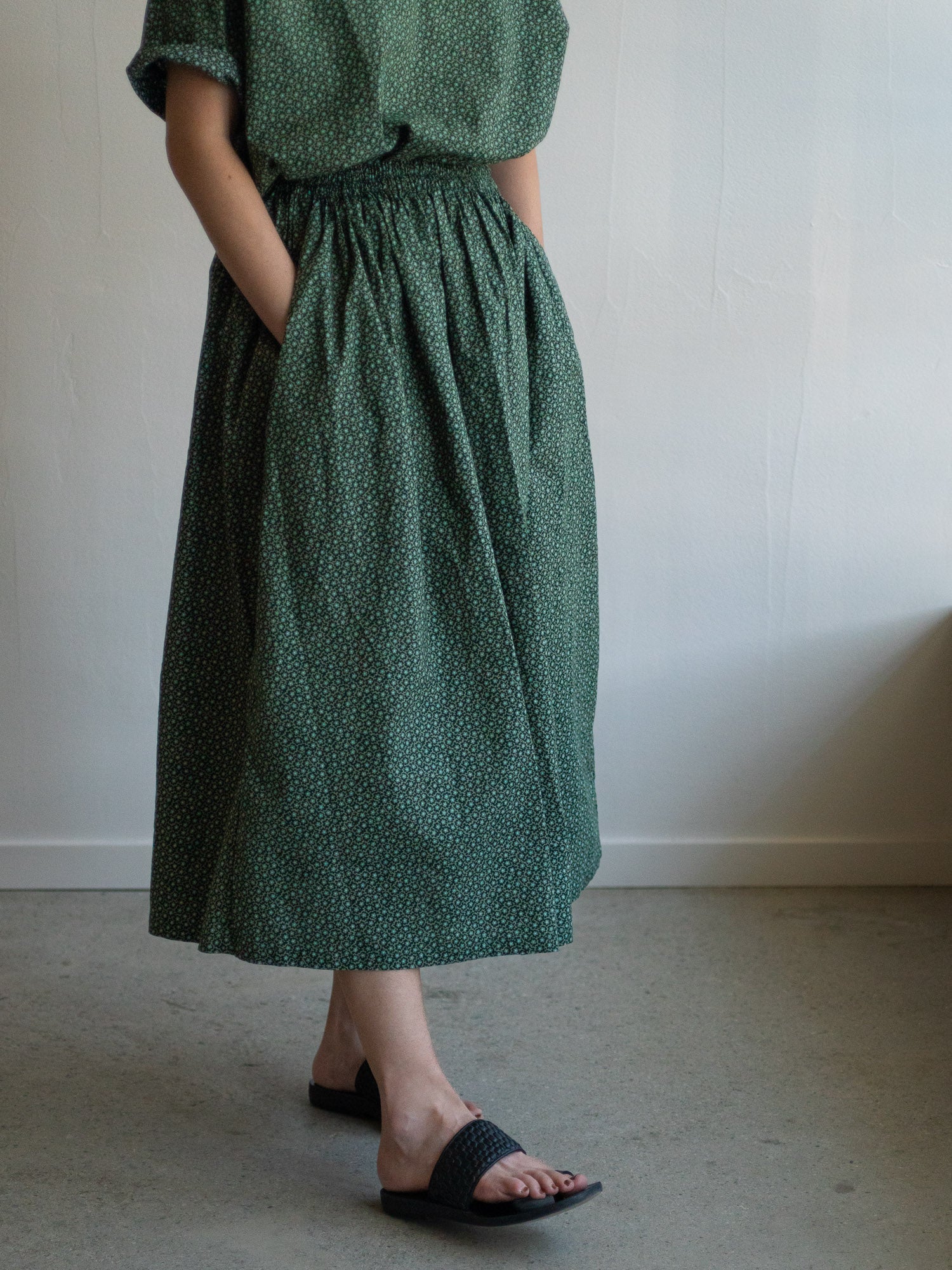 Flower Print Gathered Skirt – Green