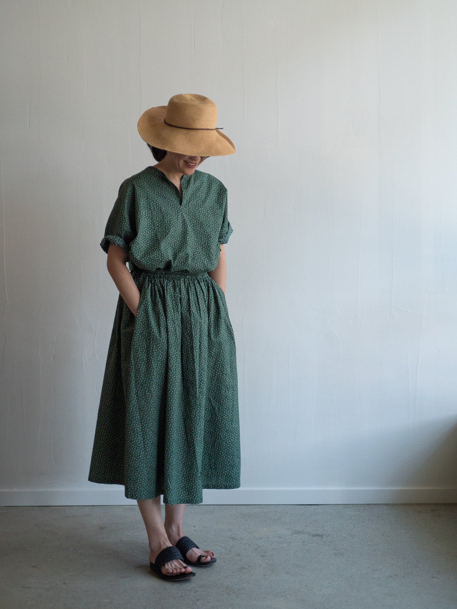 Flower Print Gathered Skirt Green