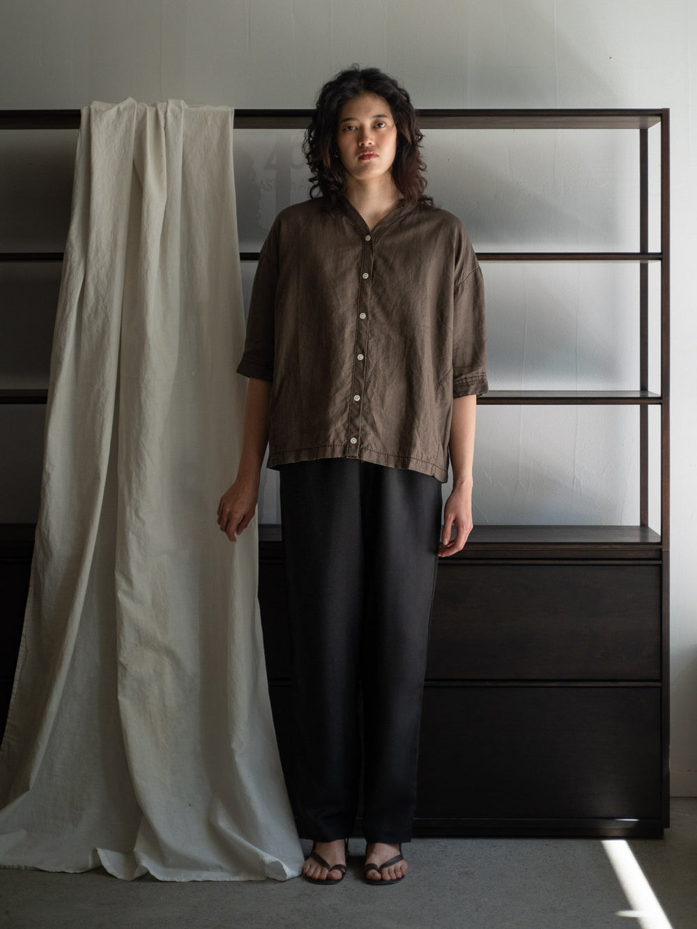 Linen Bio V-neck Blouse - Taupe