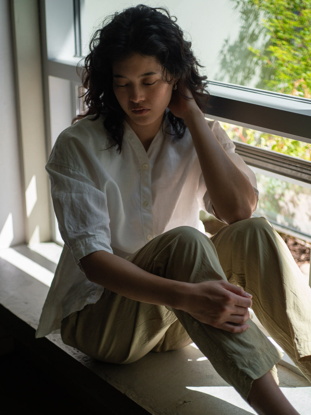 Linen Bio V-neck Blouse - White
