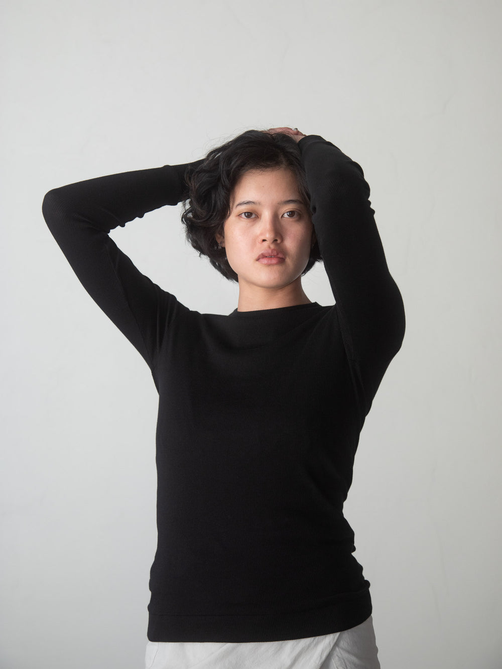 Ribbed Cotton Crewneck Shirt - Black