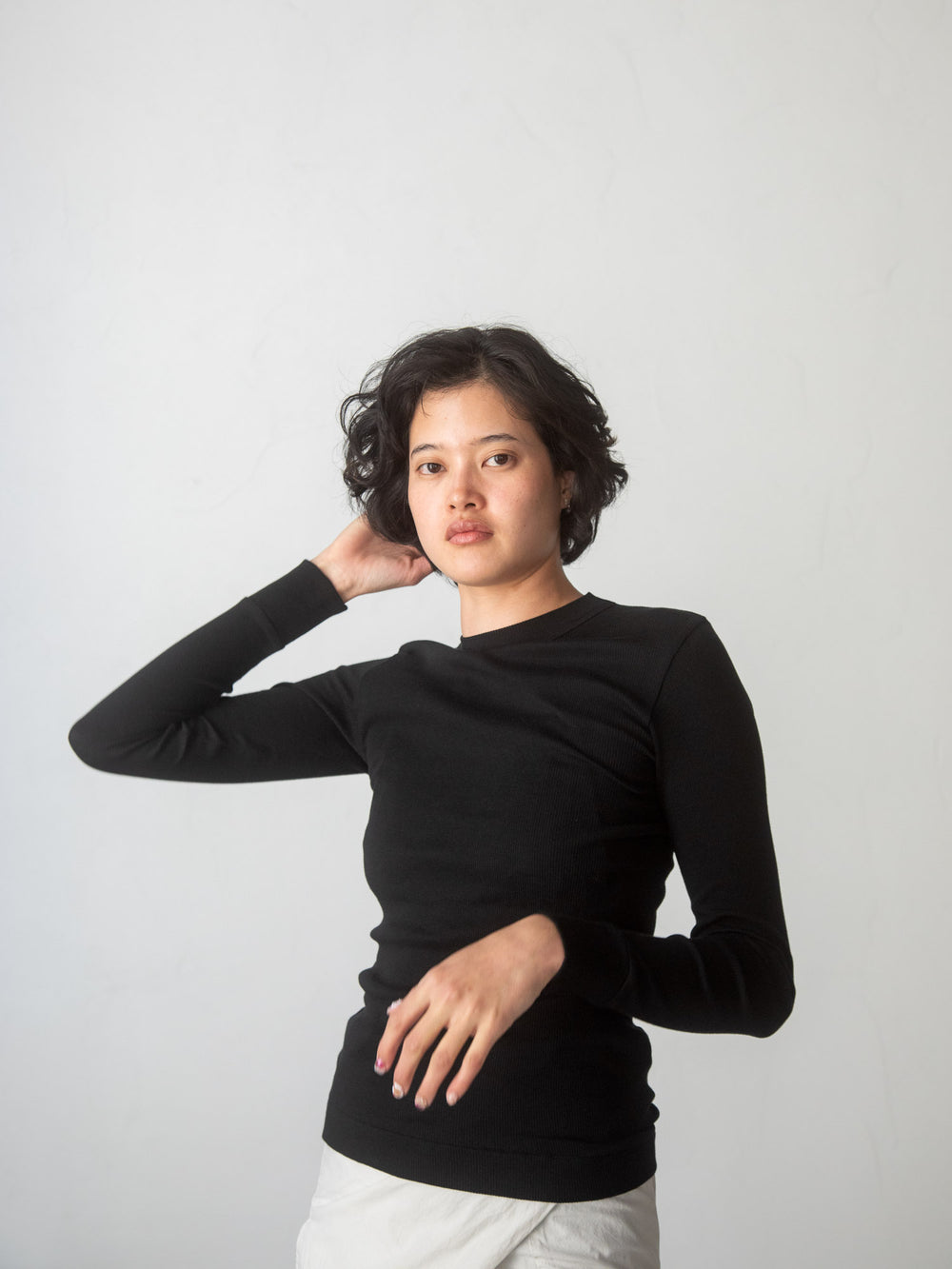 Ribbed Cotton Crewneck Shirt - Black