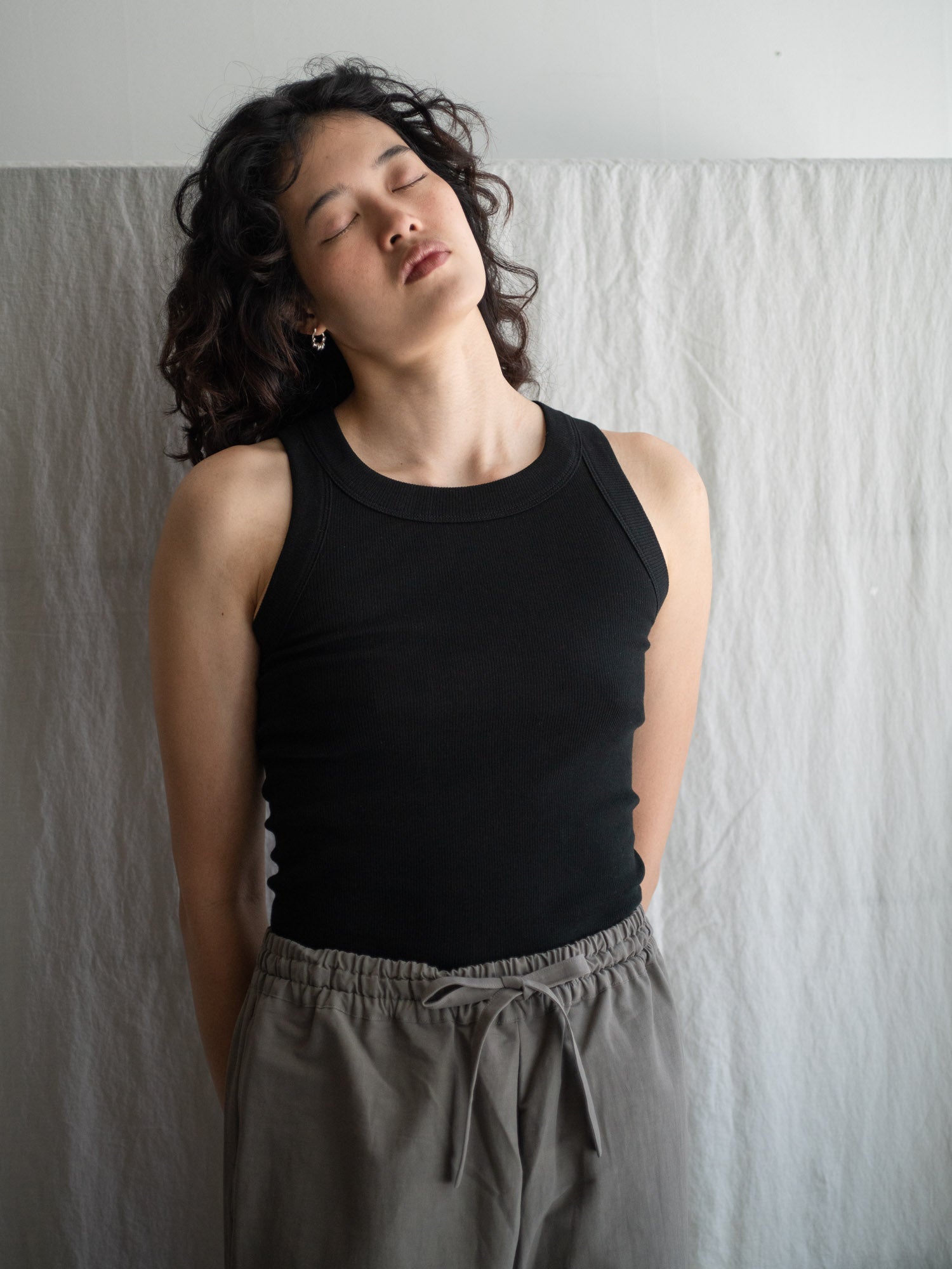 Ribbed Cotton Tank Top - Black