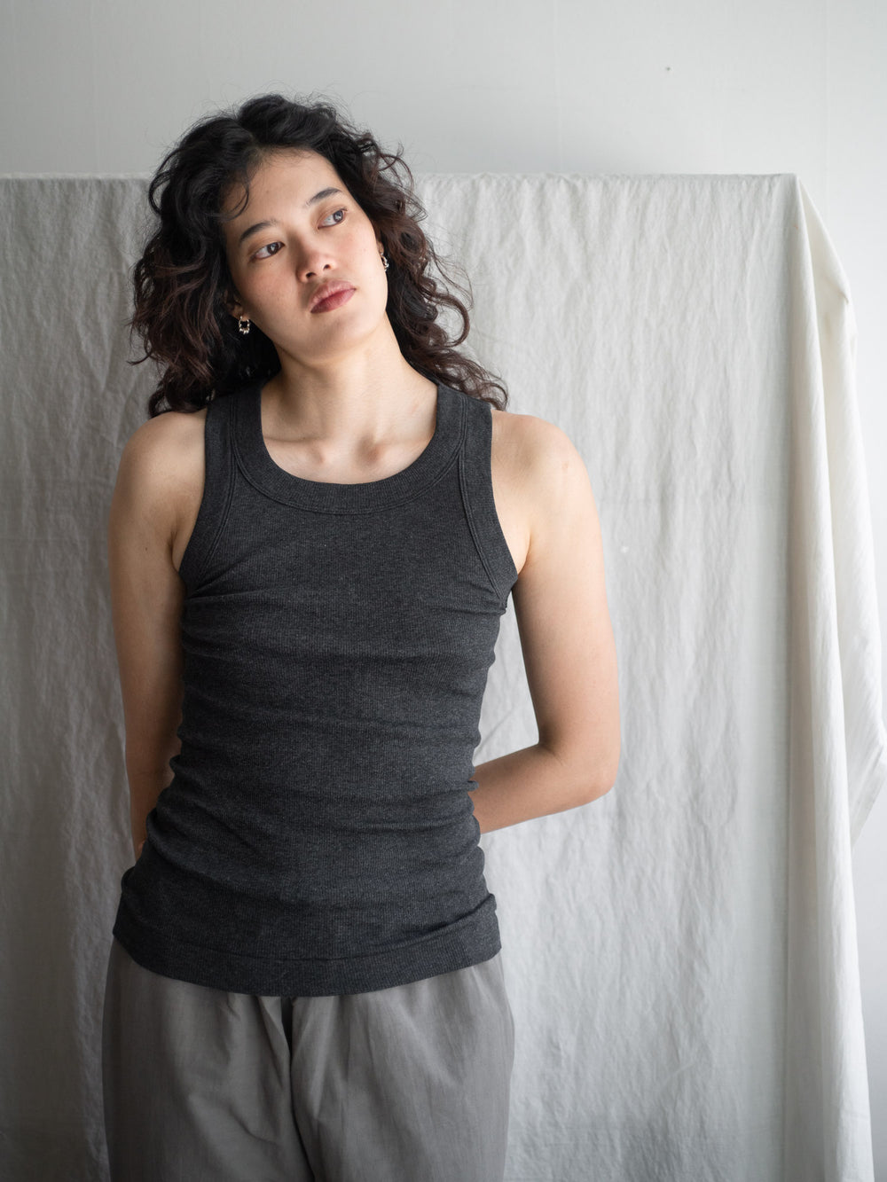 Ribbed Cotton Tank Top - Charcoal