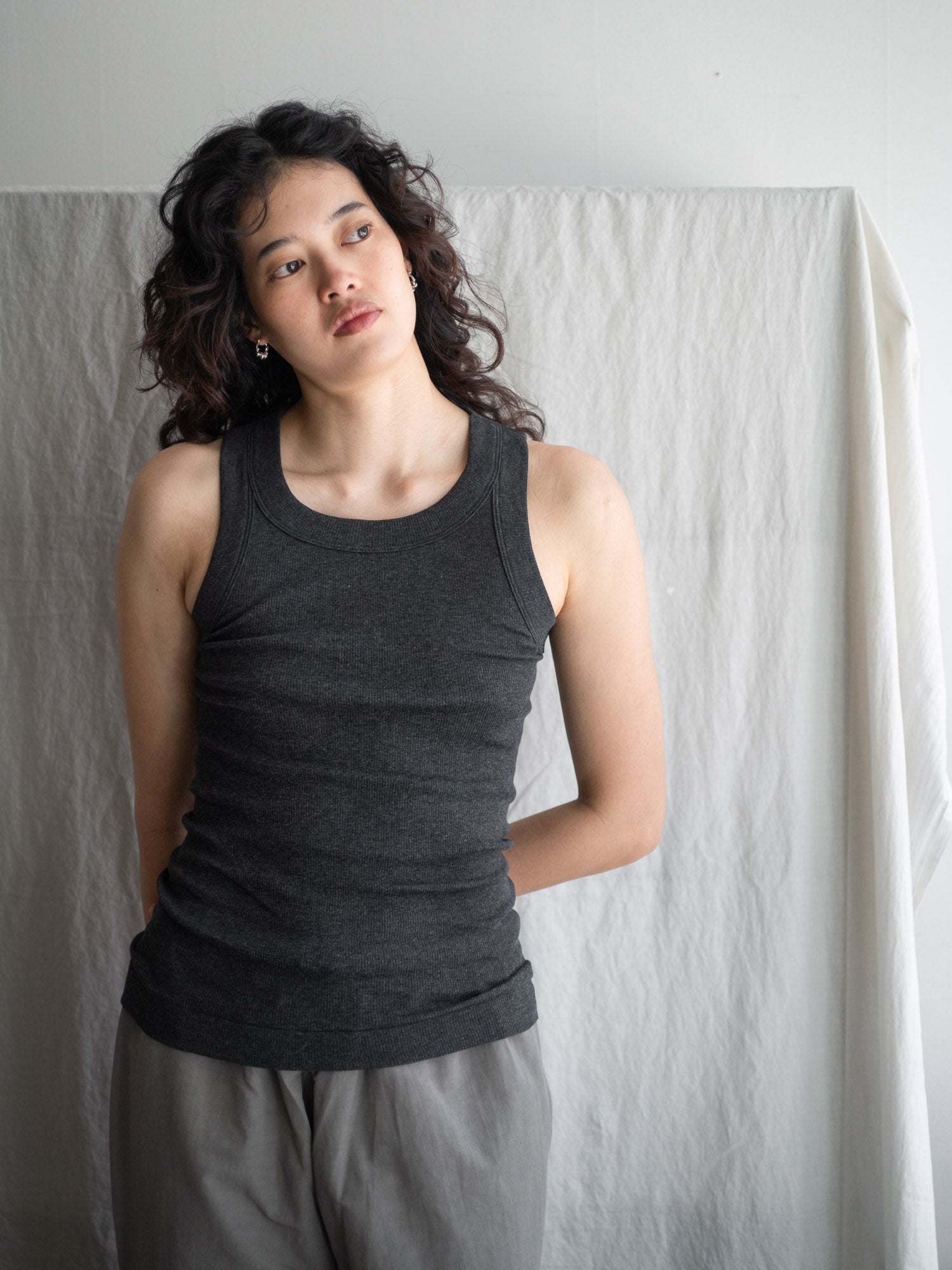 Ribbed Cotton Tank Top - Charcoal