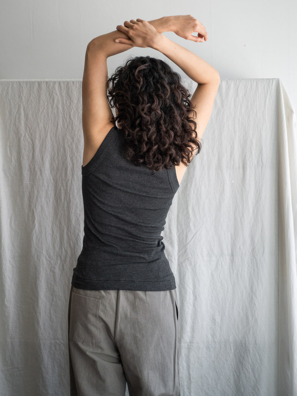 Ribbed Cotton Tank Top - Charcoal