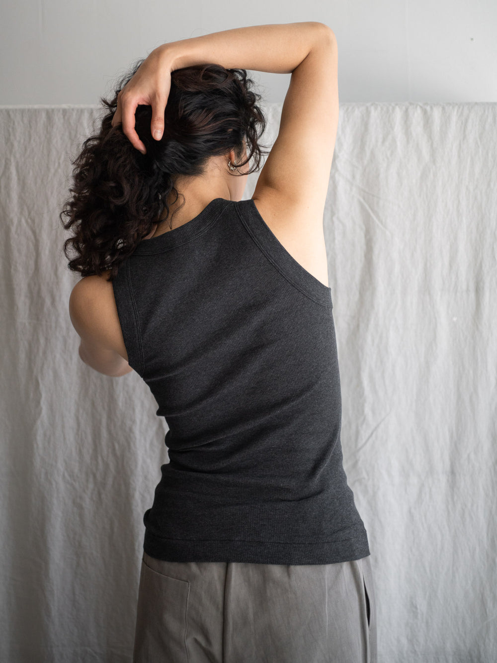 Ribbed Cotton Tank Top - Charcoal