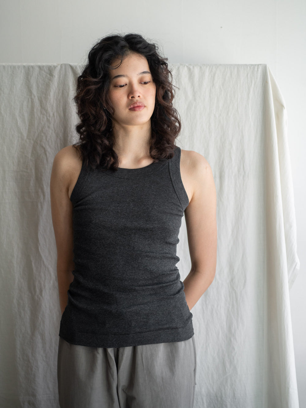 Ribbed Cotton Tank Top - Charcoal