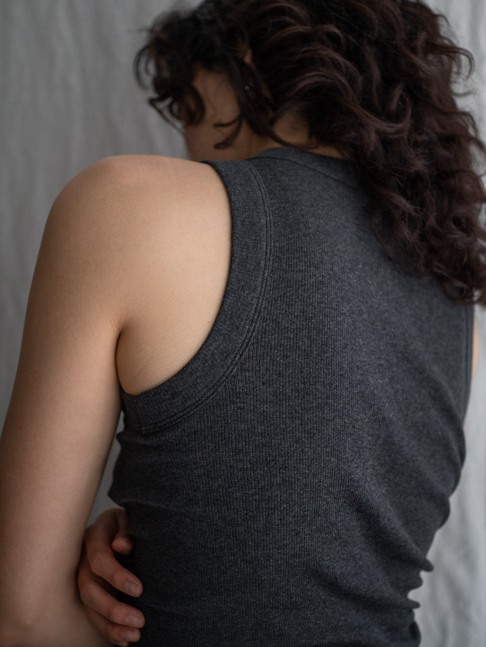 Ribbed Cotton Tank Top - Charcoal