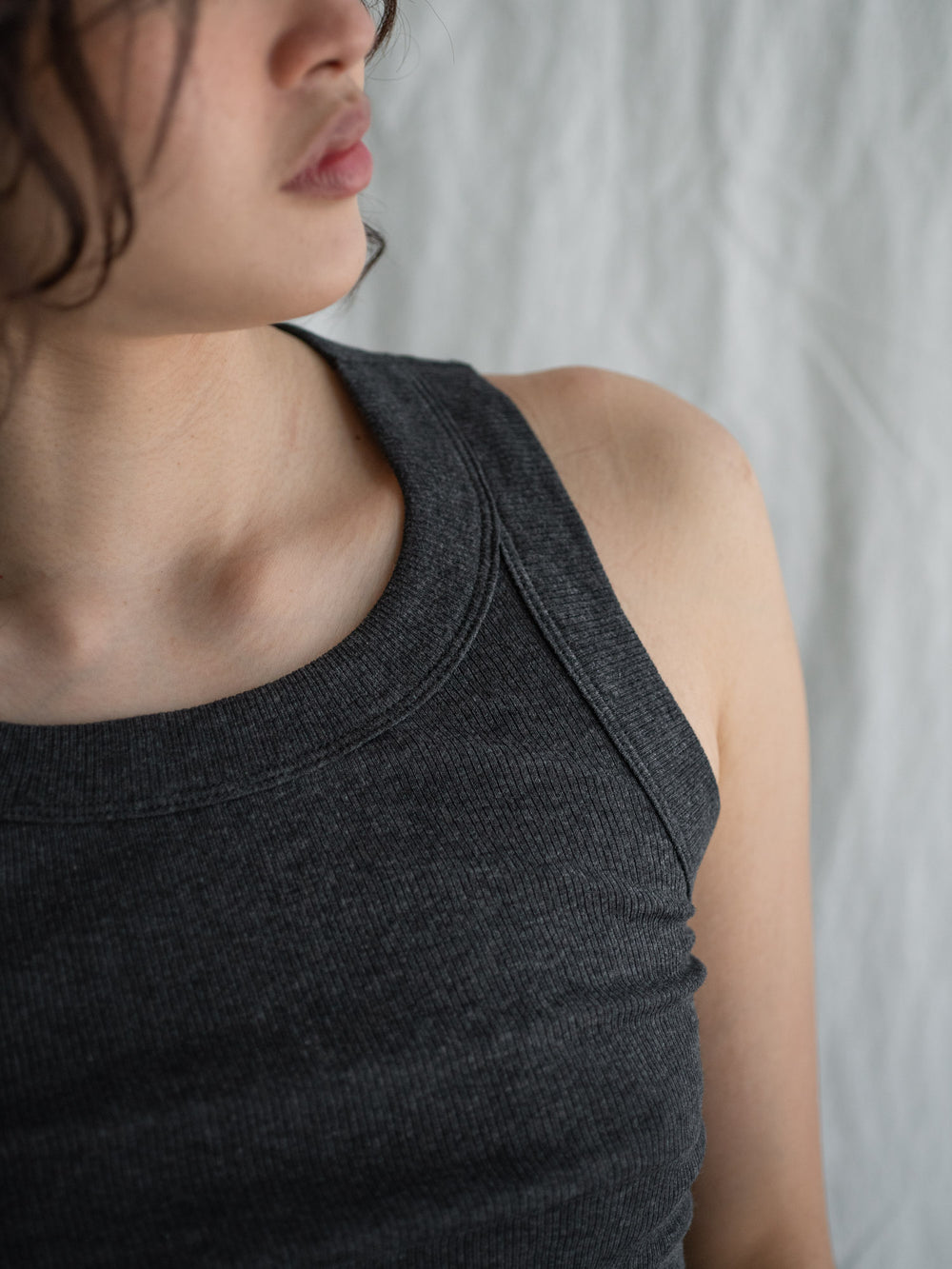 Ribbed Cotton Tank Top - Charcoal