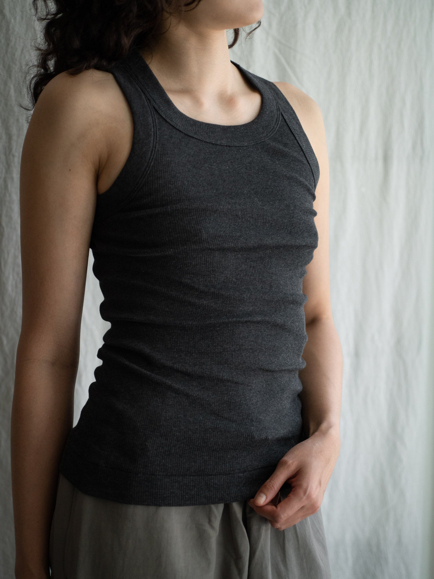 Ribbed Cotton Tank Top - Charcoal