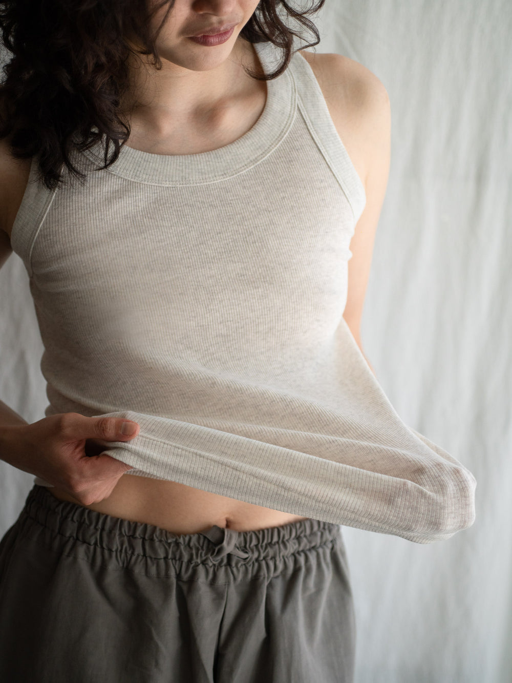 Ribbed Cotton Tank Top - Oatmeal