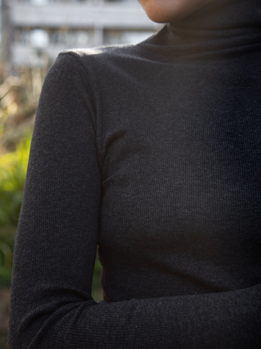 Ribbed Cotton Turtleneck Shirt - Charcoal