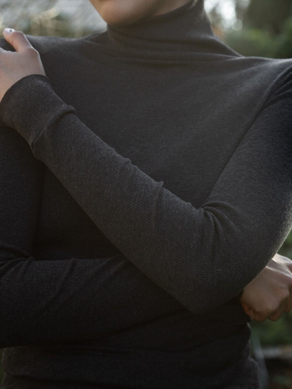 Ribbed Cotton Turtleneck Shirt - Charcoal