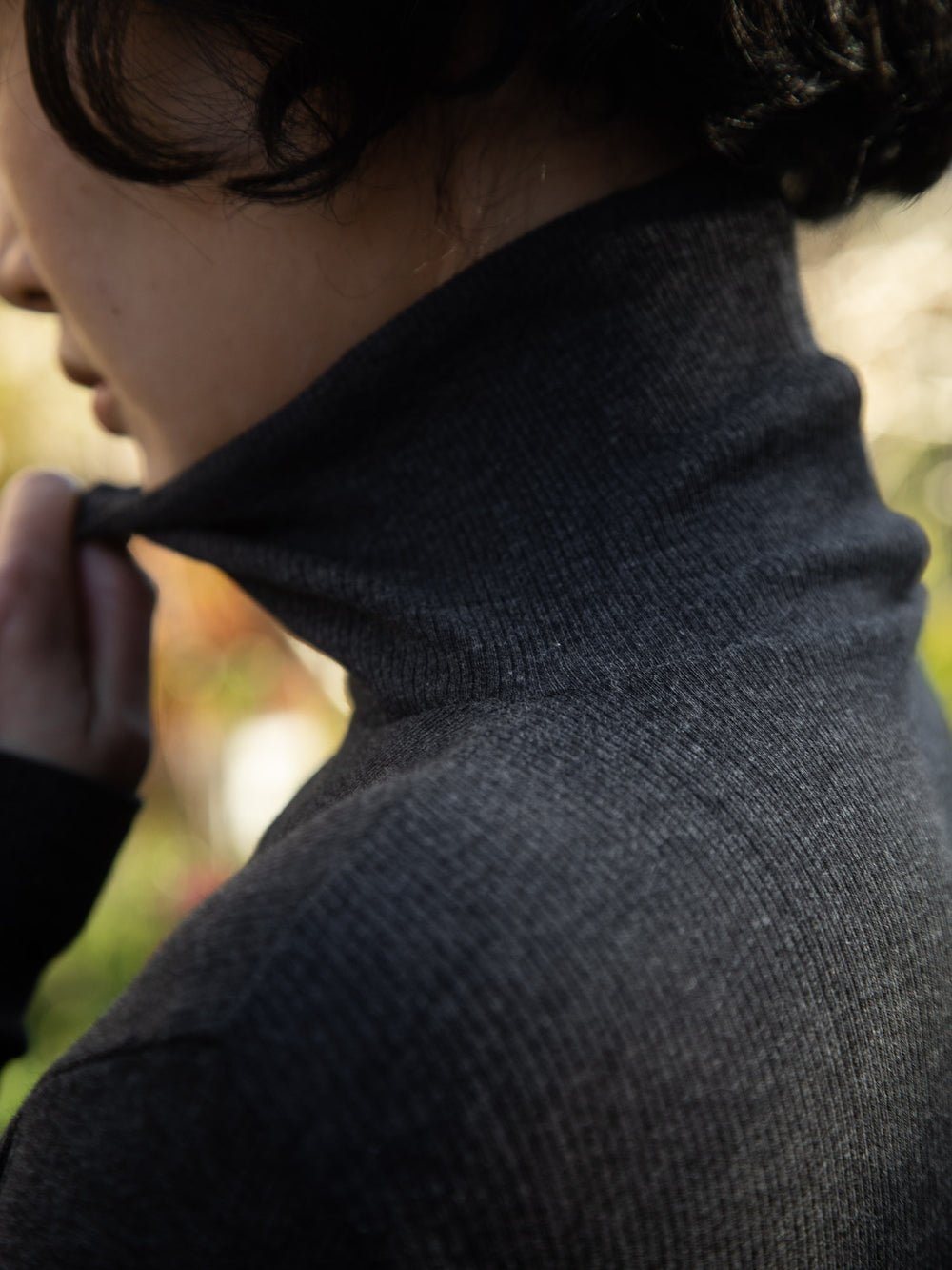 Ribbed Cotton Turtleneck Shirt - Charcoal