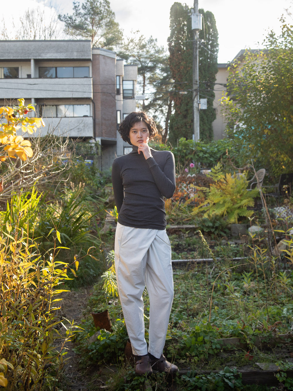 Ribbed Cotton Turtleneck Shirt - Charcoal