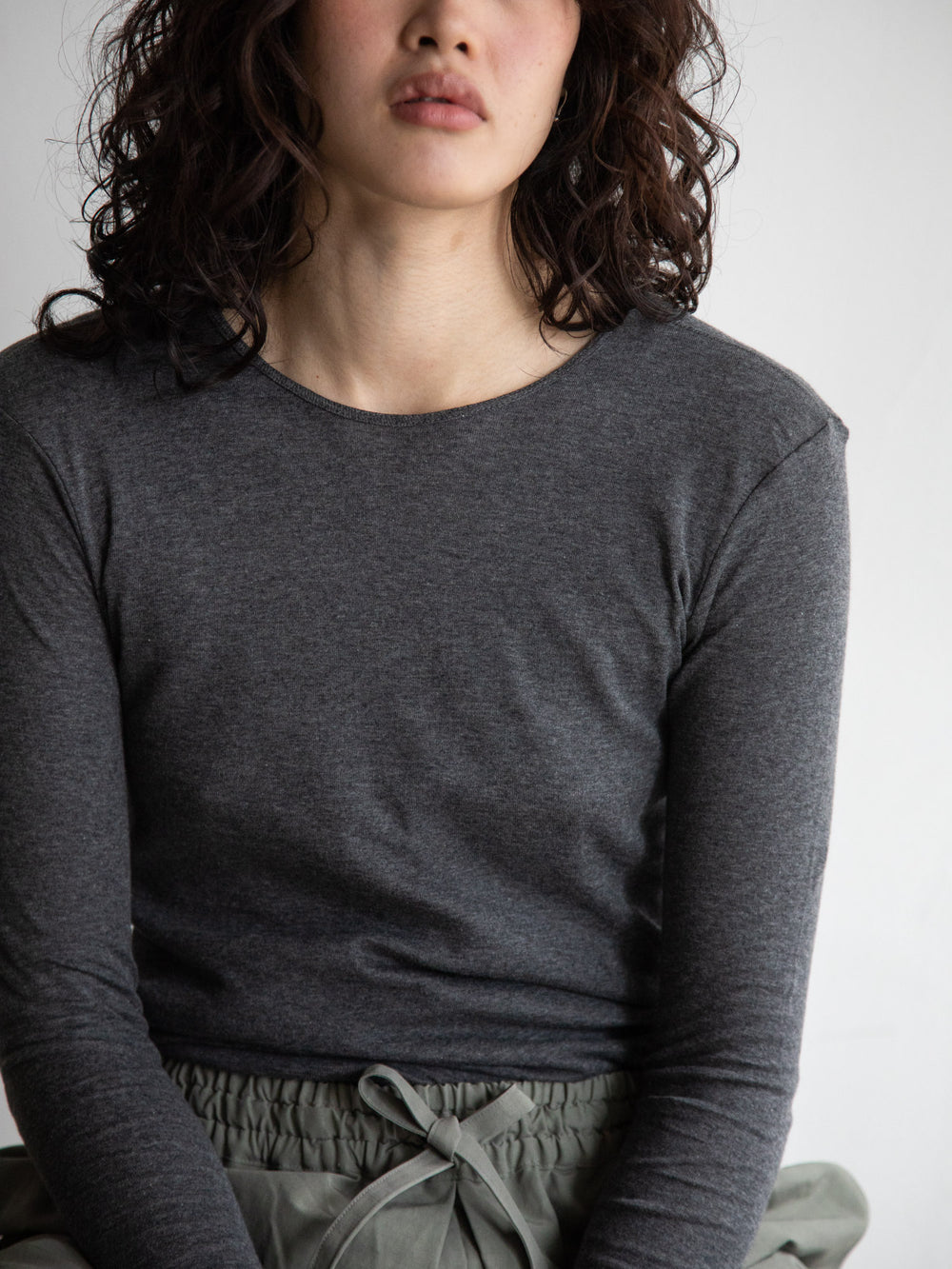 Thin Cotton Crewneck Shirt - Charcoal