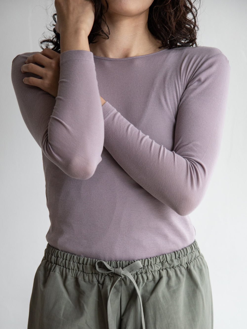 Thin Cotton Crewneck Shirt - Lavender