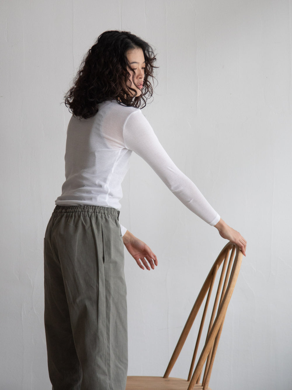 Thin Cotton Crewneck Shirt - White