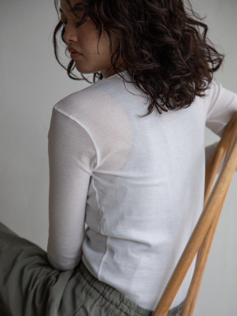 Thin Cotton Crewneck Shirt - White