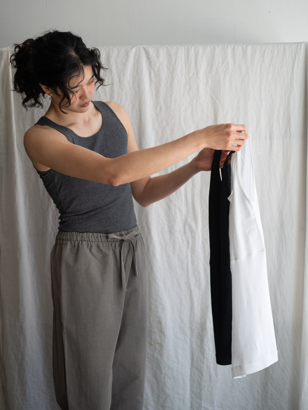 Thin Cotton Double Layer Tank Top - Black