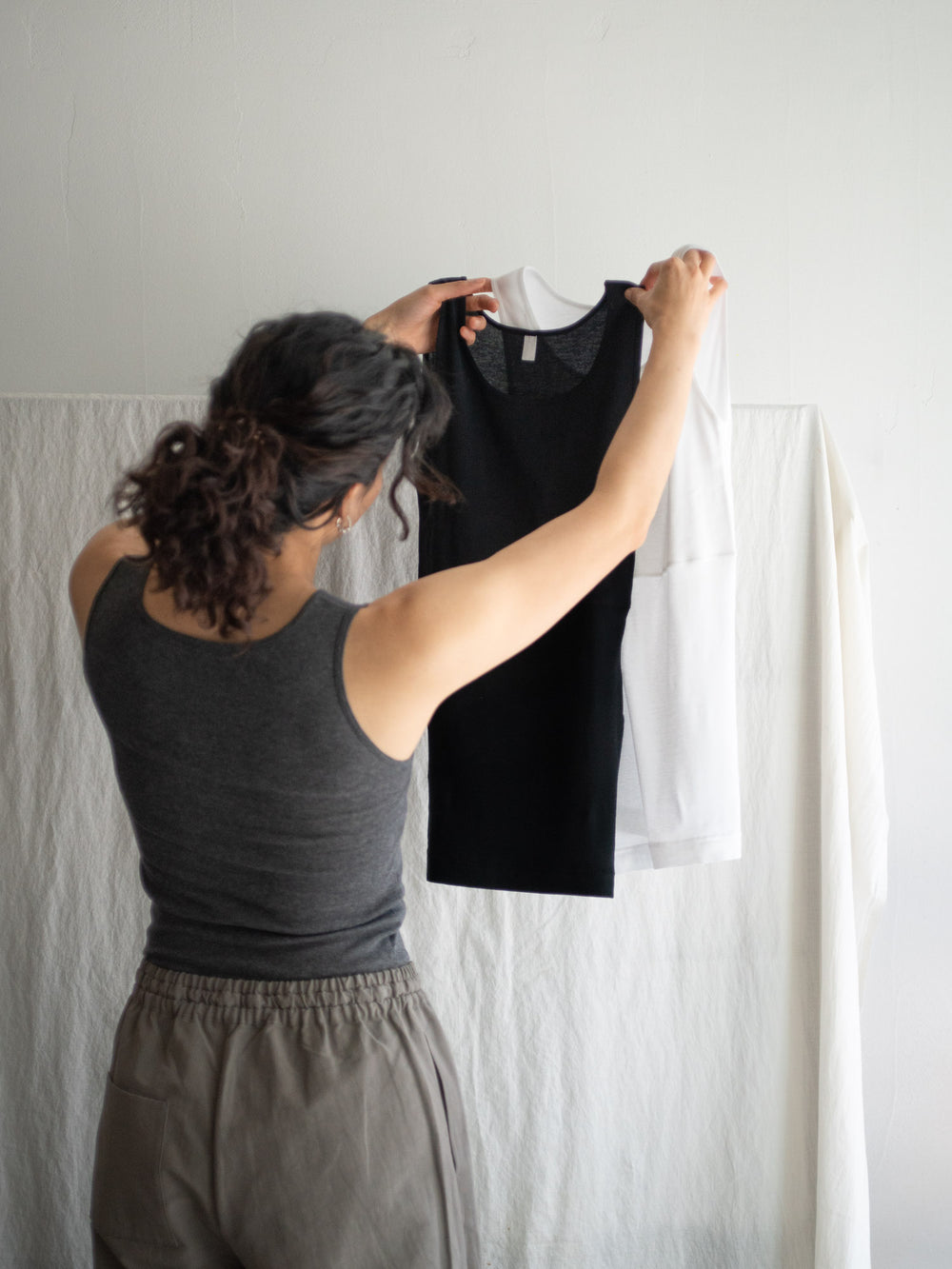 Thin Cotton Double Layer Tank Top - Black