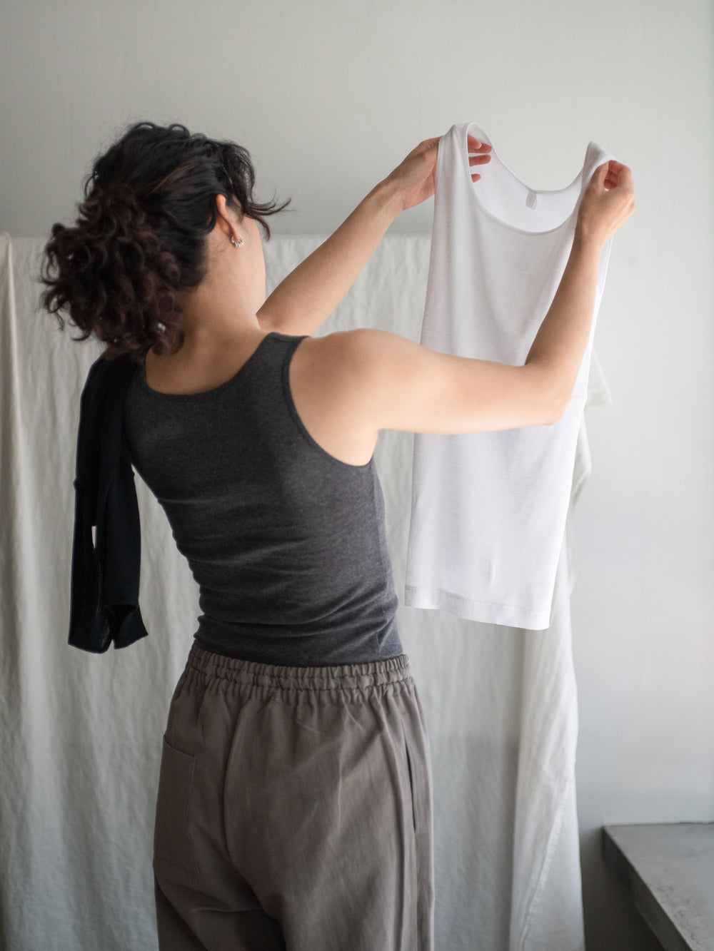 Thin Cotton Double Layer Tank Top - White
