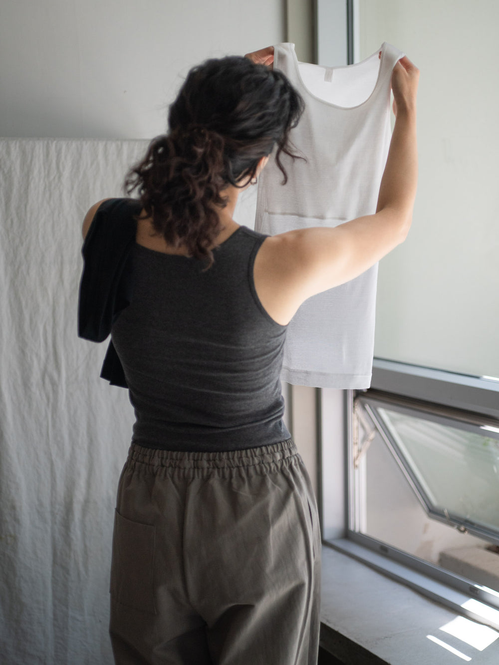 Thin Cotton Double Layer Tank Top - White