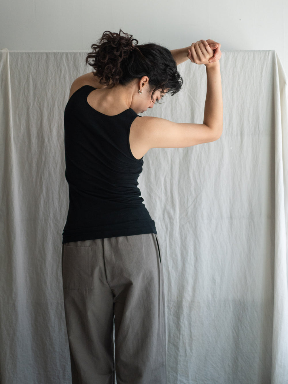Thin Cotton Double Layer Tank Top - Black