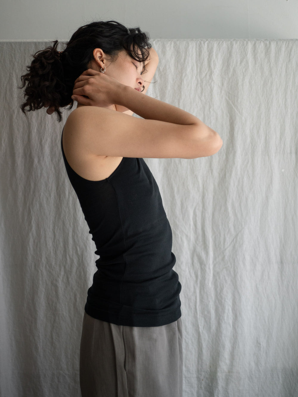 Thin Cotton Double Layer Tank Top - Black