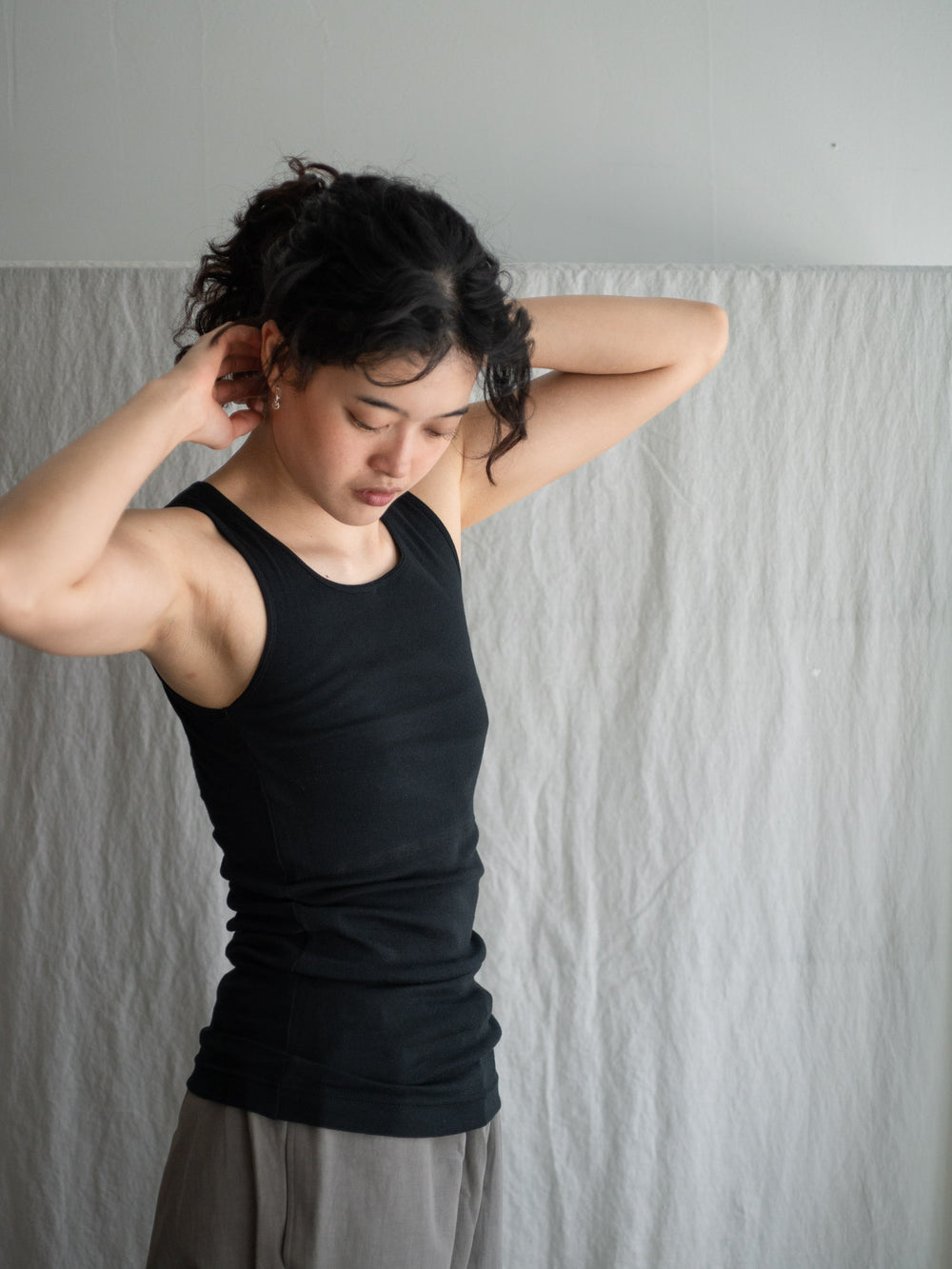 Thin Cotton Double Layer Tank Top - Black