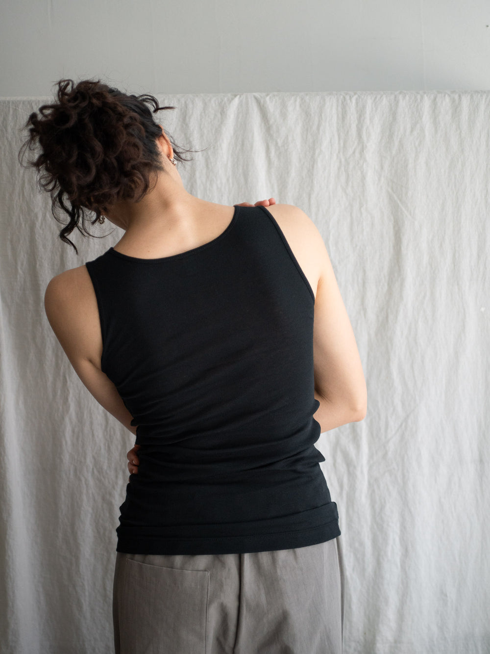 Thin Cotton Double Layer Tank Top - Black