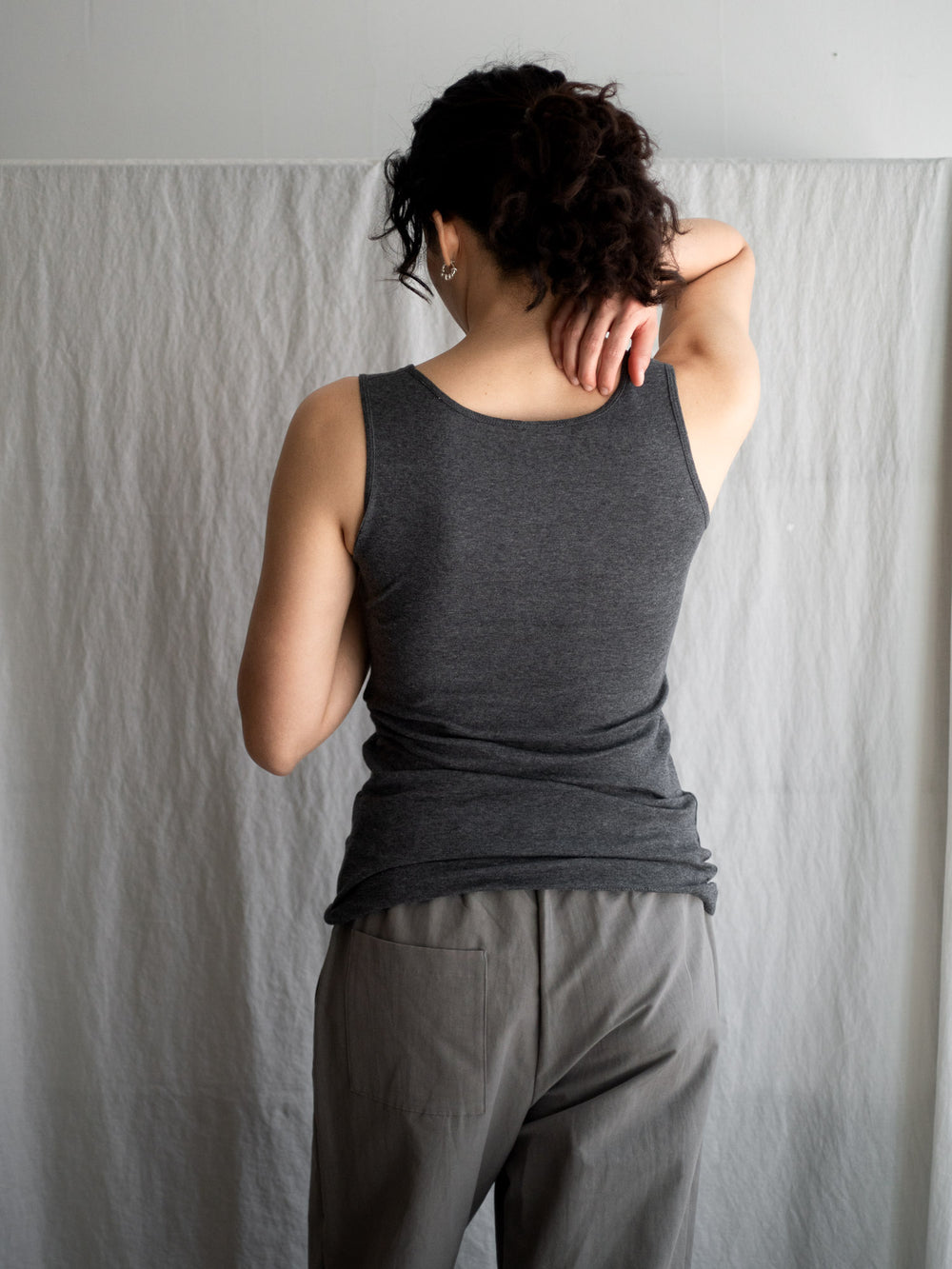 Thin Cotton Double Layer Tank Top - charcoal