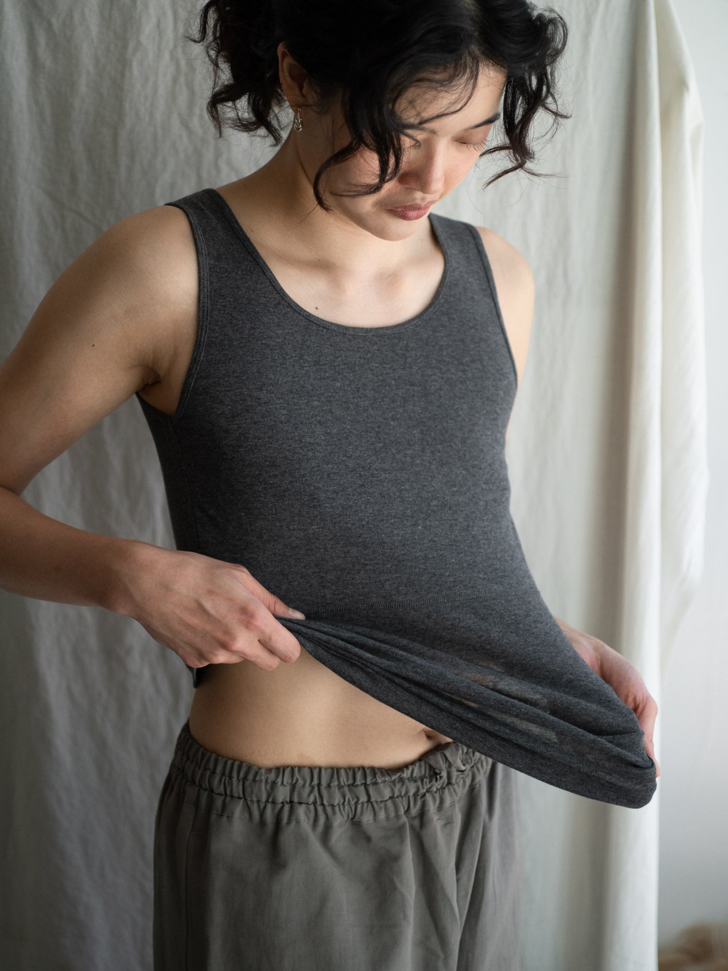 Thin Cotton Double Layer Tank Top - charcoal
