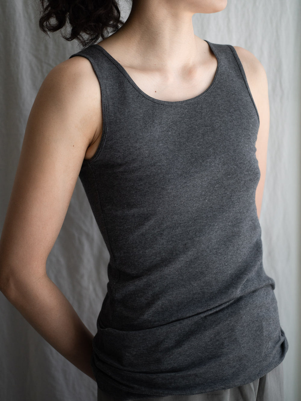 Thin Cotton Double Layer Tank Top - charcoal