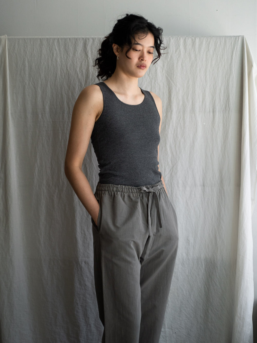 Thin Cotton Double Layer Tank Top - charcoal