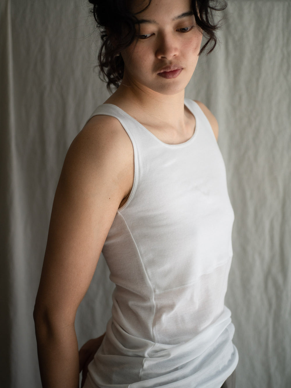 Thin Cotton Double Layer Tank Top - White