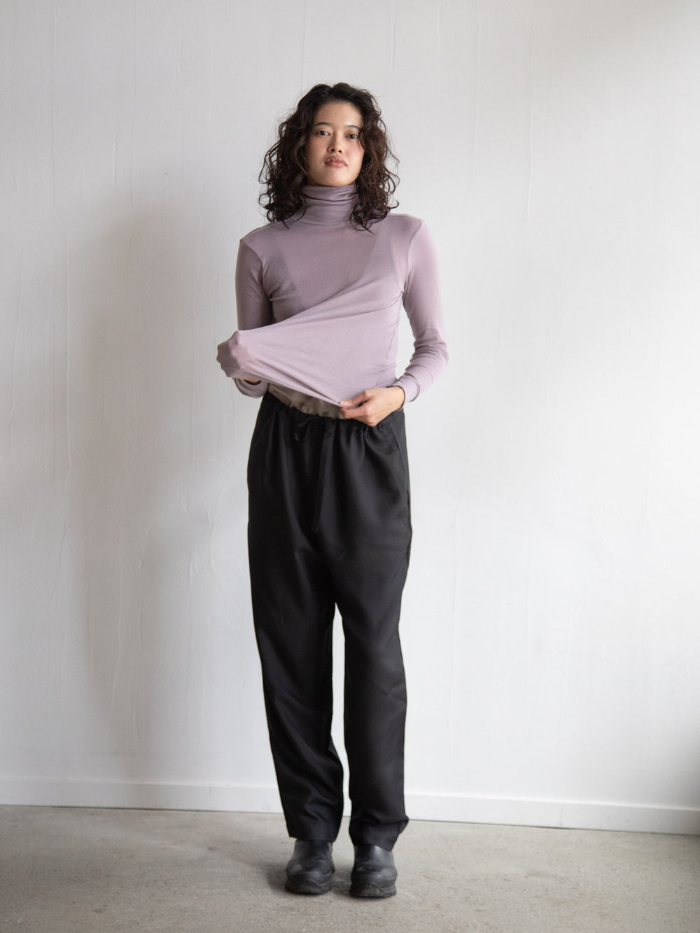 Thin Cotton Turtleneck Shirt - Lavender