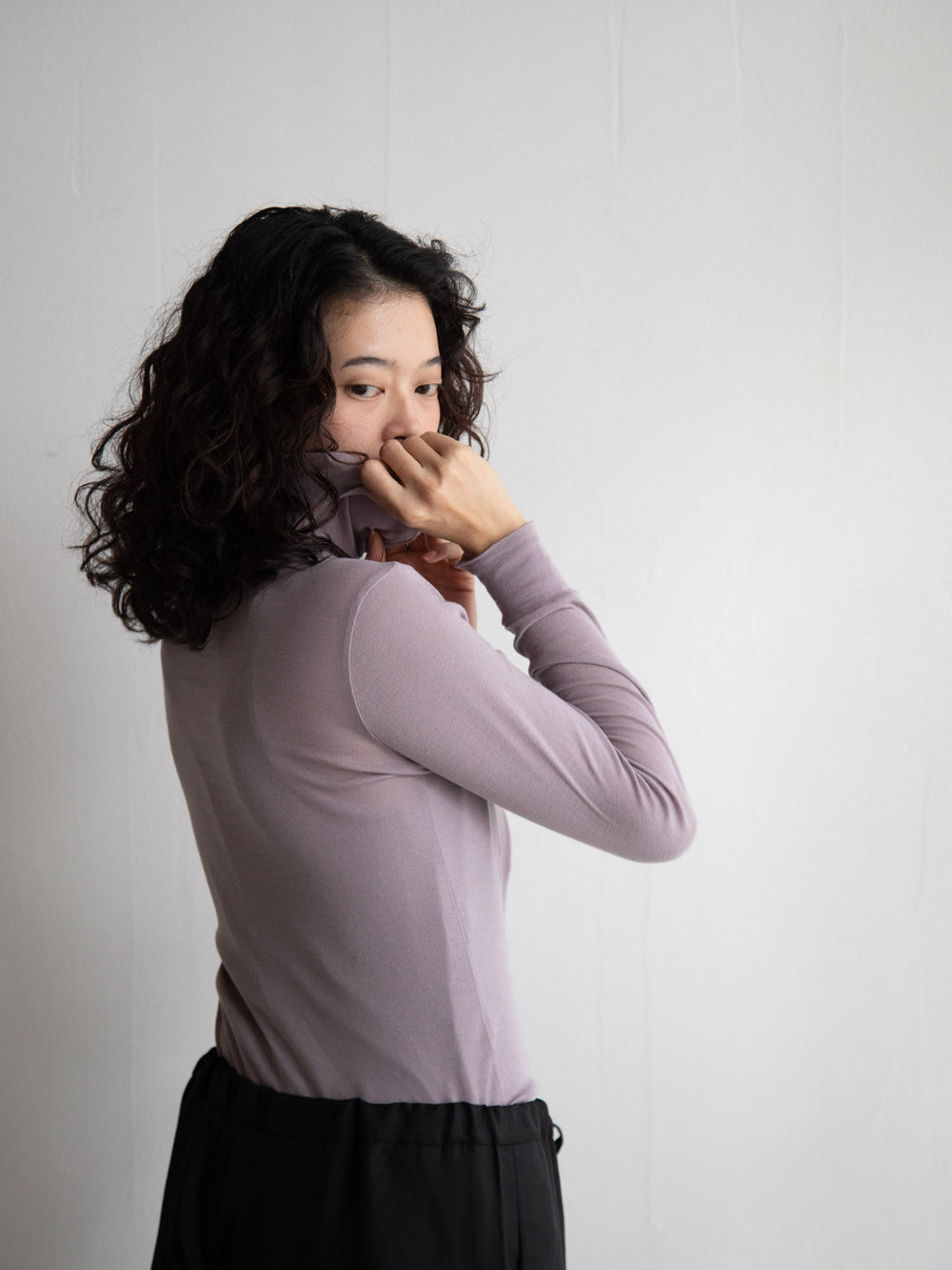 Thin Cotton Turtleneck Shirt - Lavender