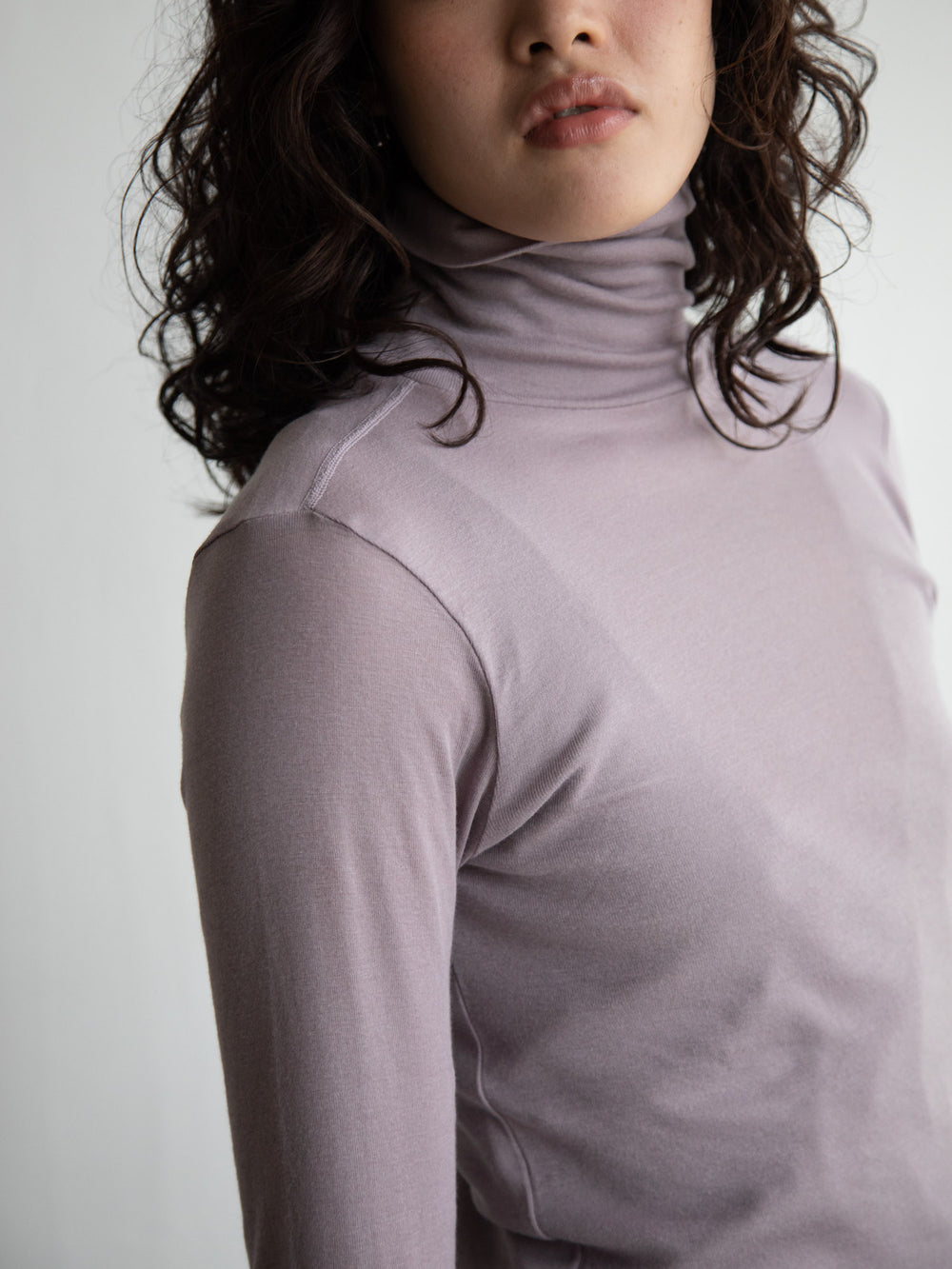 Thin Cotton Turtleneck Shirt - Lavender